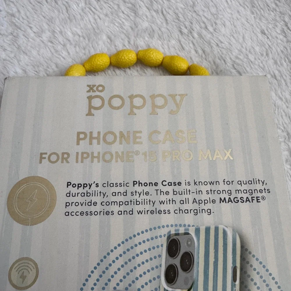 XO Poppy for iPhone 15 Pro Max Case MagSafe Amalfi Limone Blue Stripe NIP